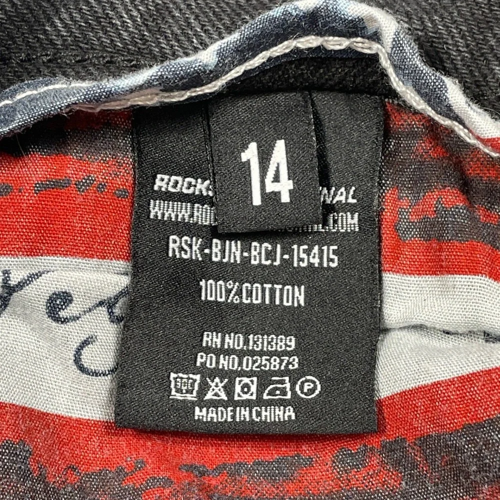 🔥 Rockstar Original Boys Sz 14 Black Distressed Cargo Jeans Raw Hem -Streetwear